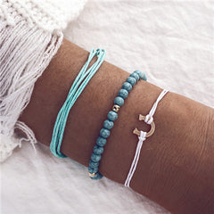 docona Bohemian Colorful Knitting String Rope Bracelet Set for Women Adjustable Compass Mountain Wave Map Peak Bracelet Bangle